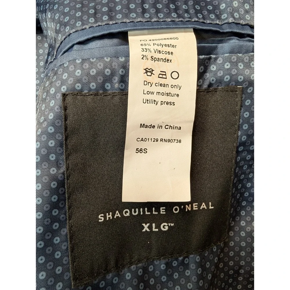 Shaquille O'Neal Blazer Mens 56S Blue Plaid XLG Big & Tall Stretch‎ Two-Button